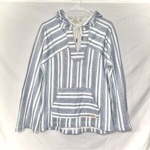 Roxy Blue and White Striped Lightweight Hoodie Swim Coverup